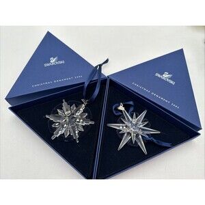 Lot 2 Swarovski 2005 2006 Annual Edition Crystal Snowflake Star Ornament & Box